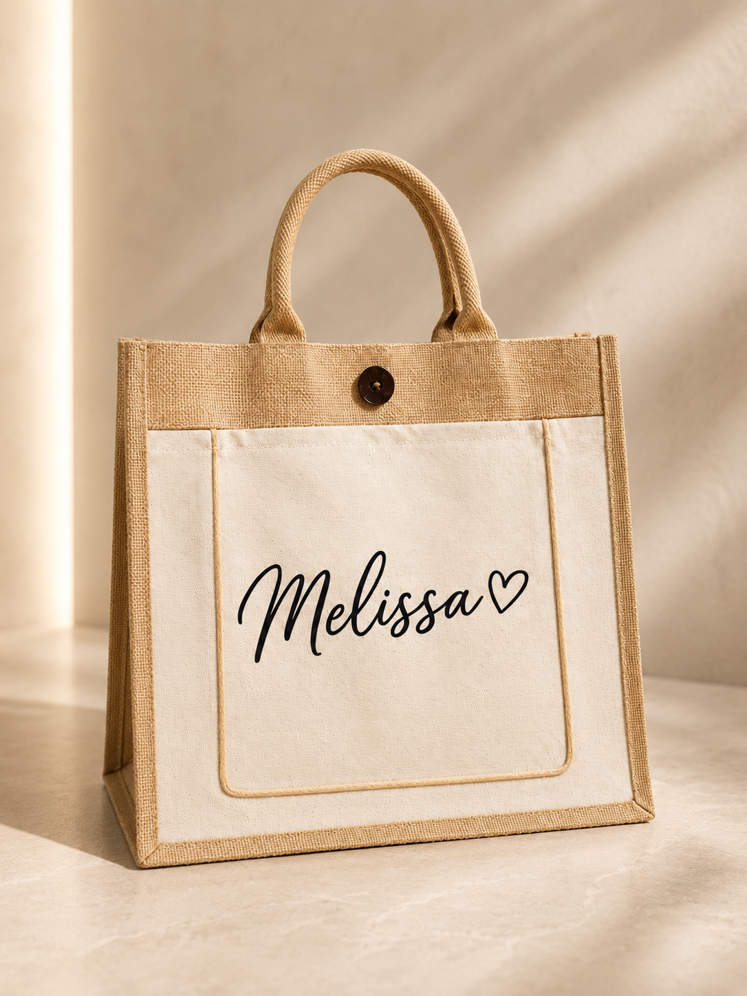 Custom DTF Jute Pocket Tote Bag