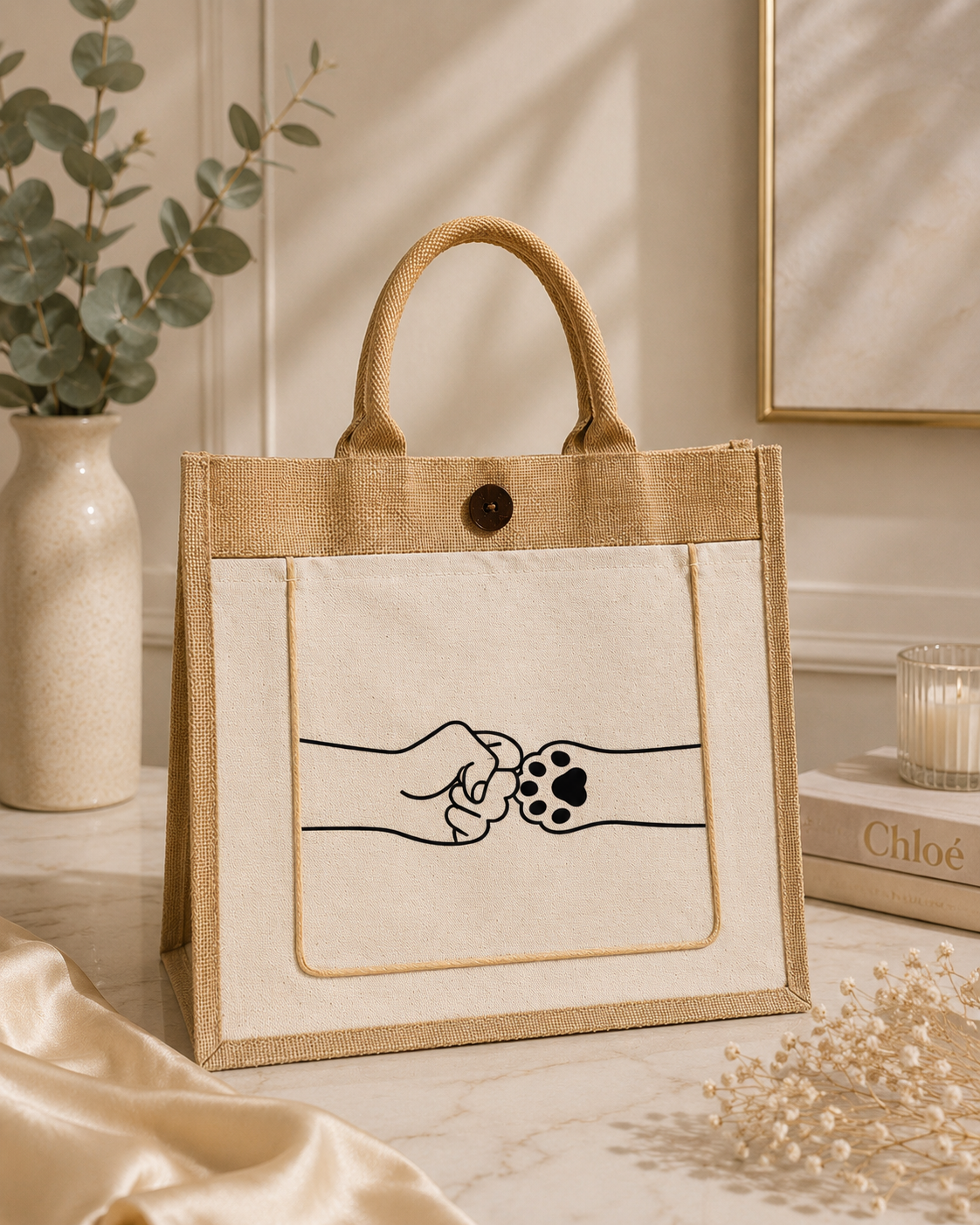 Custom DTF Jute Pocket Tote Bag