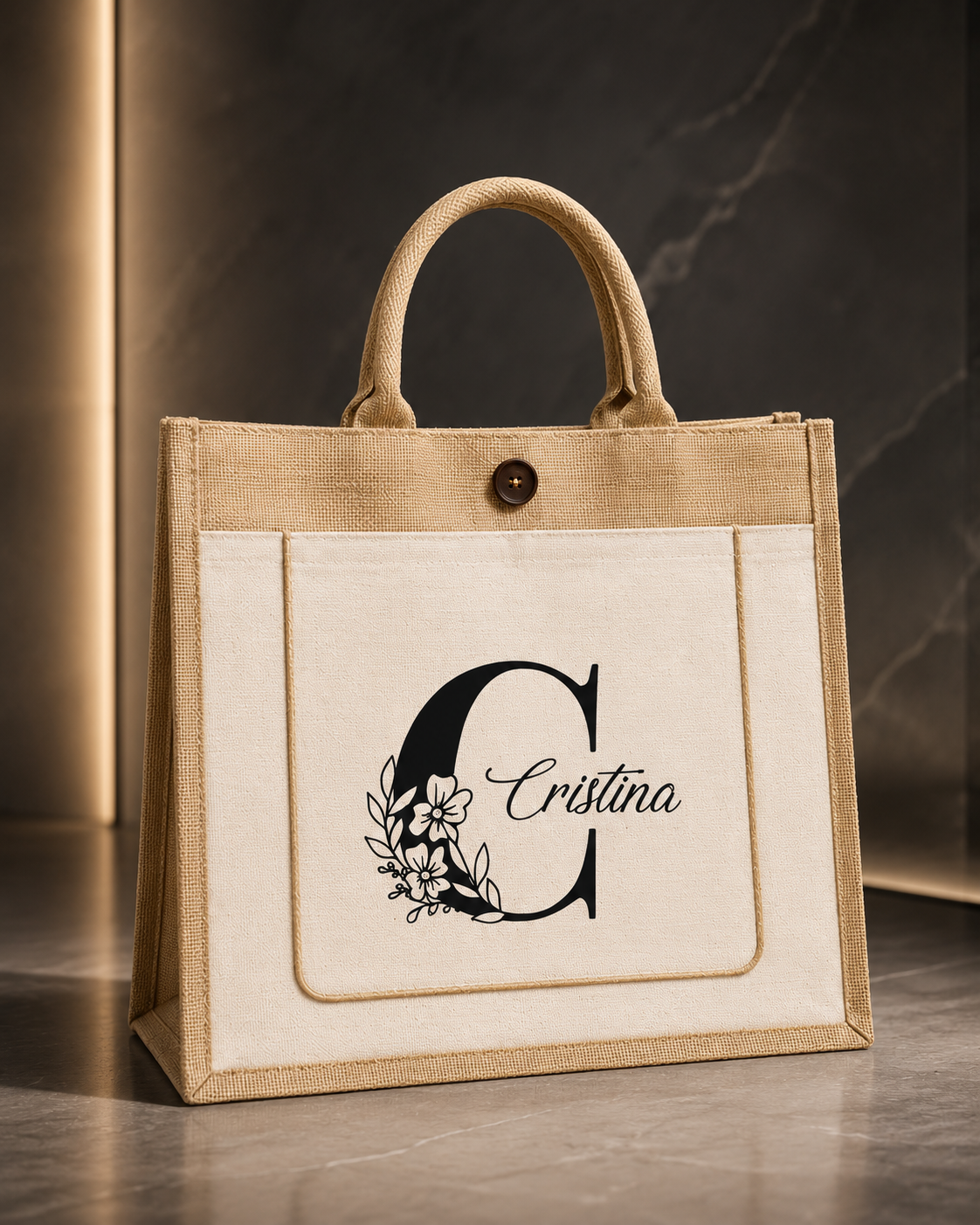 Custom DTF Jute Pocket Tote Bag