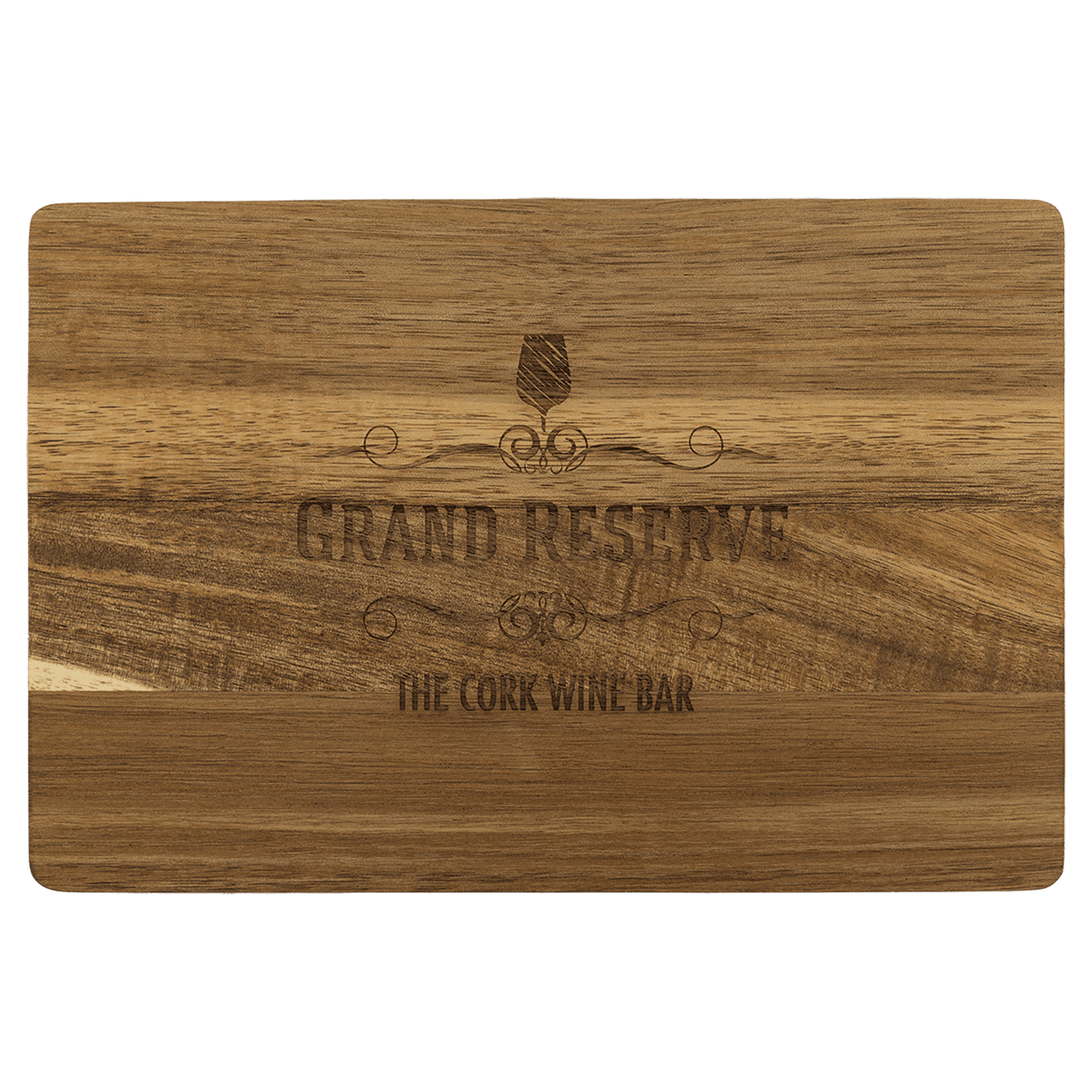 Custom Engraved Acacia Cutting Board with Drip Ring and Corner Hole