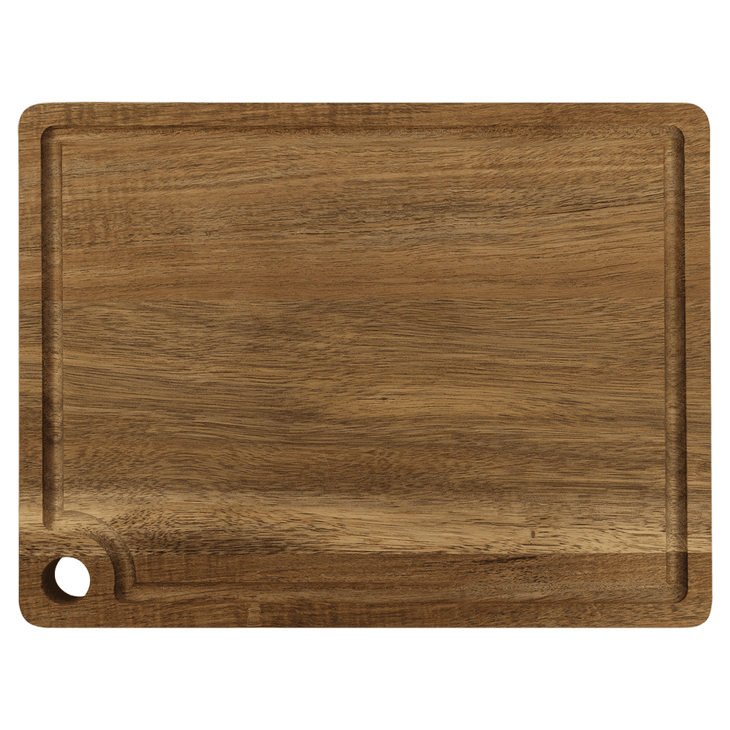 Custom Engraved Acacia Cutting Board with Drip Ring and Corner Hole