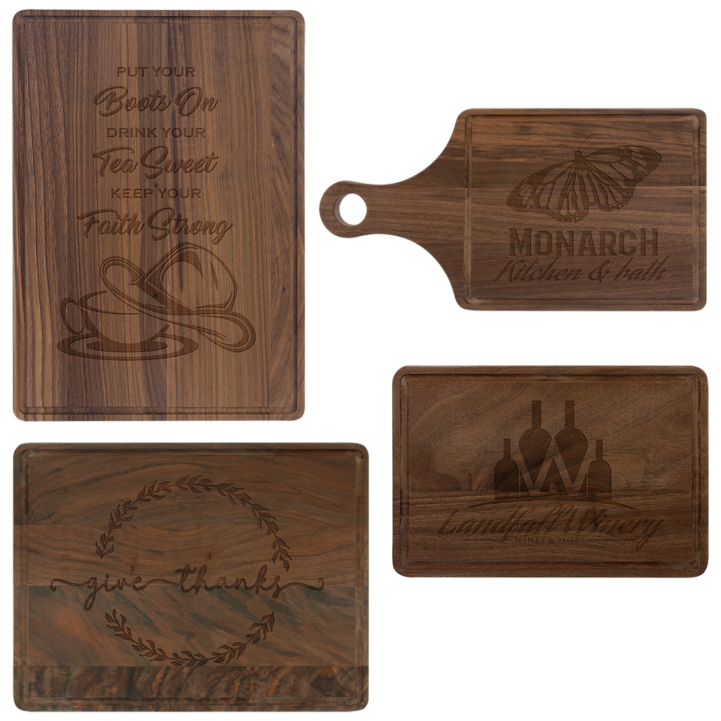 Custom Engraved Walnut Cutting Board with Drip Ring