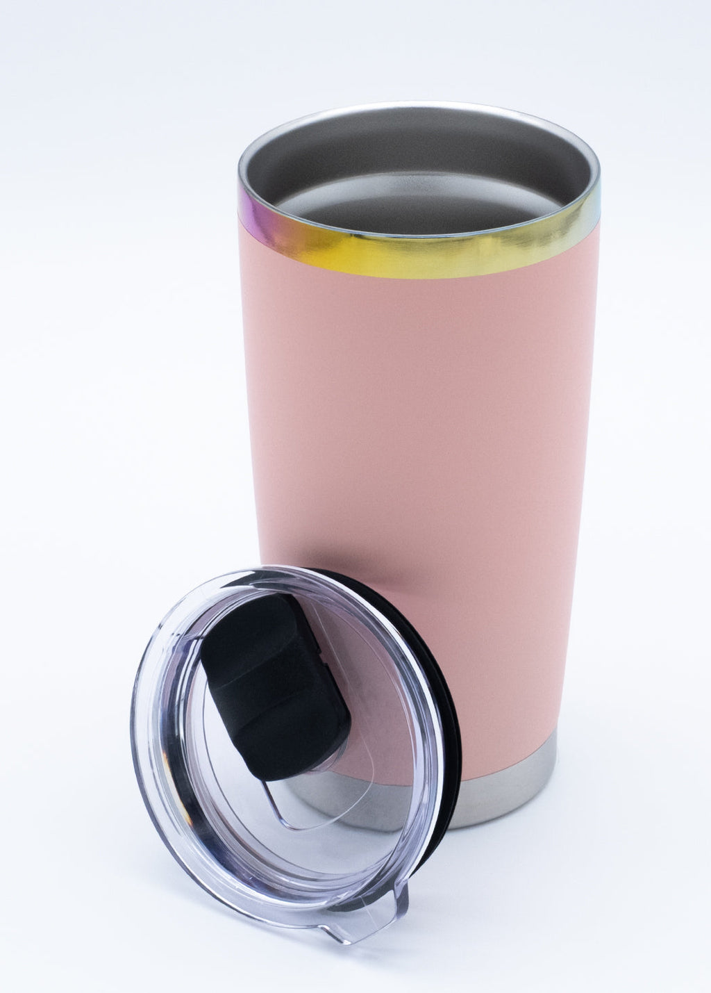 Custom Electroplated Ring 20 oz Coffee Tumbler - Pink open tumbler with lid