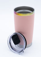 Custom Electroplated Ring 20 oz Coffee Tumbler - Pink open tumbler with lid