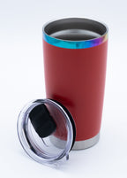 Custom Electroplated Ring 20 oz Coffee Tumbler - Red open tumbler with lid