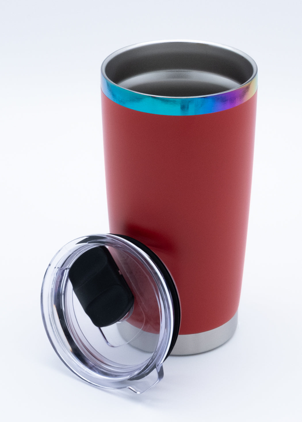 Custom Electroplated Ring 20 oz Coffee Tumbler - Red open tumbler with lid