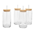 Set of four clear can glasses with bamboo lids and reusable straws